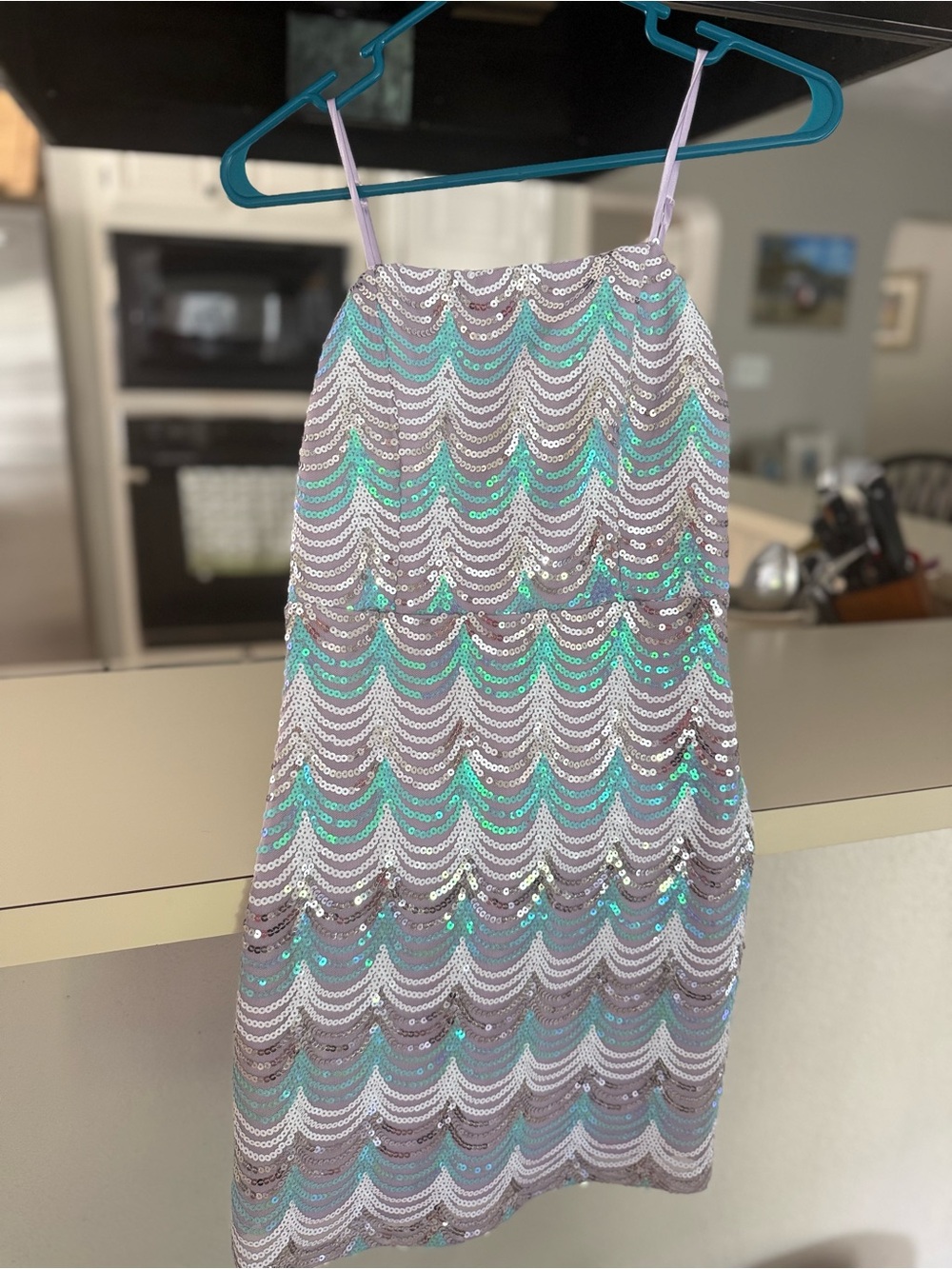 Girls Lilac & Aqua Sequin Party Dress